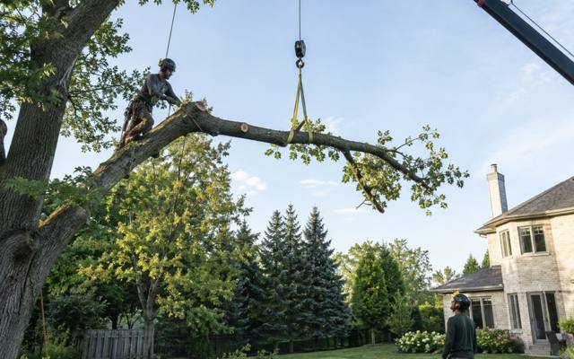 Long limb being cut back where it reached over a shared property line